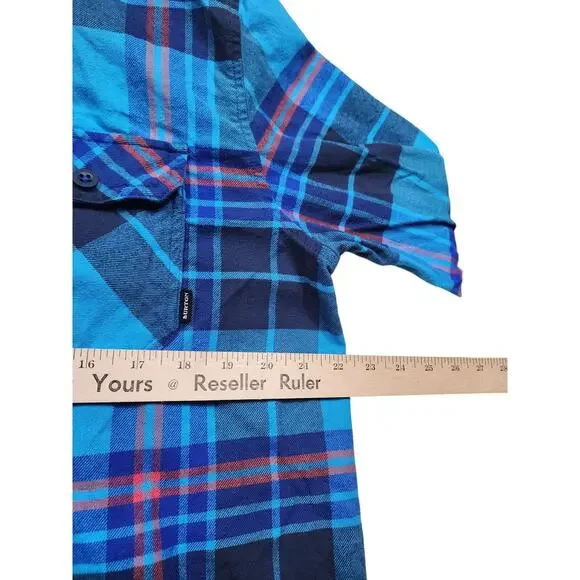 Burton Flannel Shirt Mens Large Blue Plaid Long Sleeve Button Skate Lumberjack - Picture 6 of 12